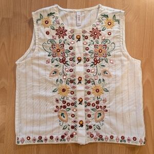 Embroidered Sleeveless Blouse | Size XS